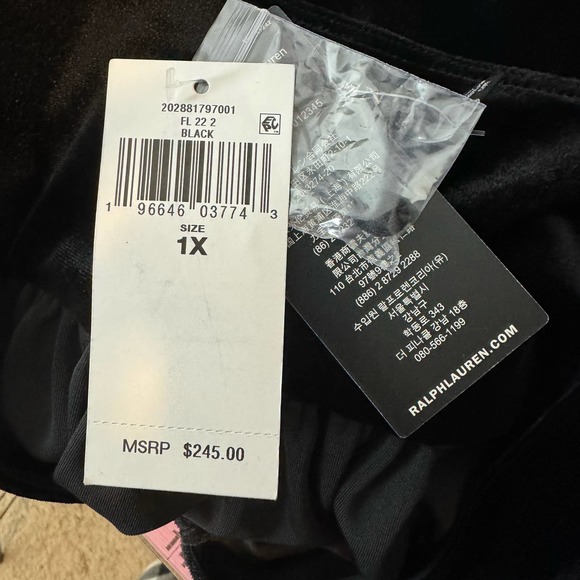 Lauren Ralph Lauren Black Velvet Puff-Sleeve Dress NWT Size 1X - Picture 7 of 7